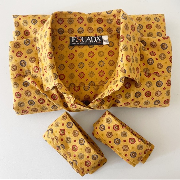 Escada Tops - ESCADA Vintage Geometric Blouse with Ties - Sz. 36